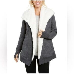 Ideology Dark Gray and White Women's Sherpa Cardigan Wrap Size XS Macys